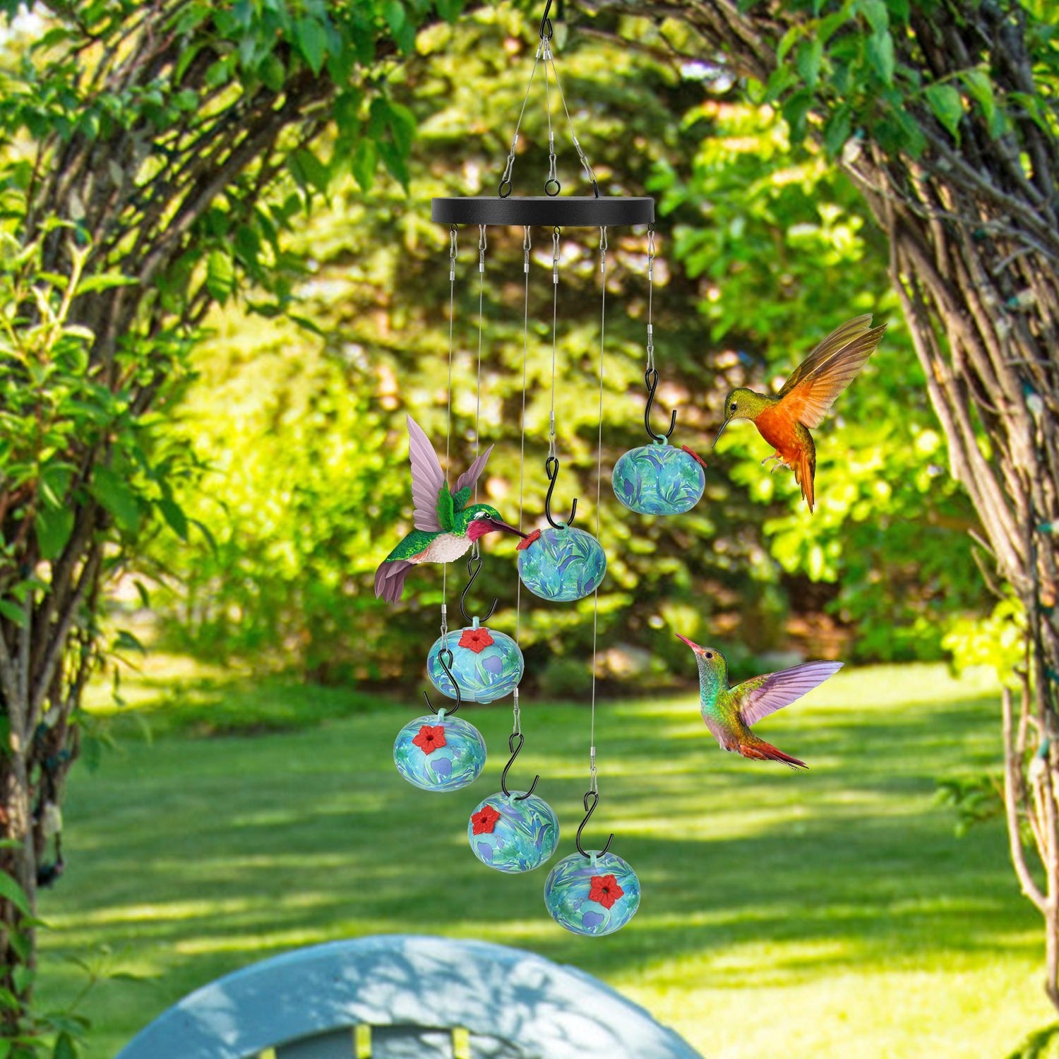 1Pc Wind Chimes Humming Bird Feeder Ant And Bee Proof Outdoor Hanging Hummingbird Feeder For Viewing Decoration For Garden Patio Yard Balcony