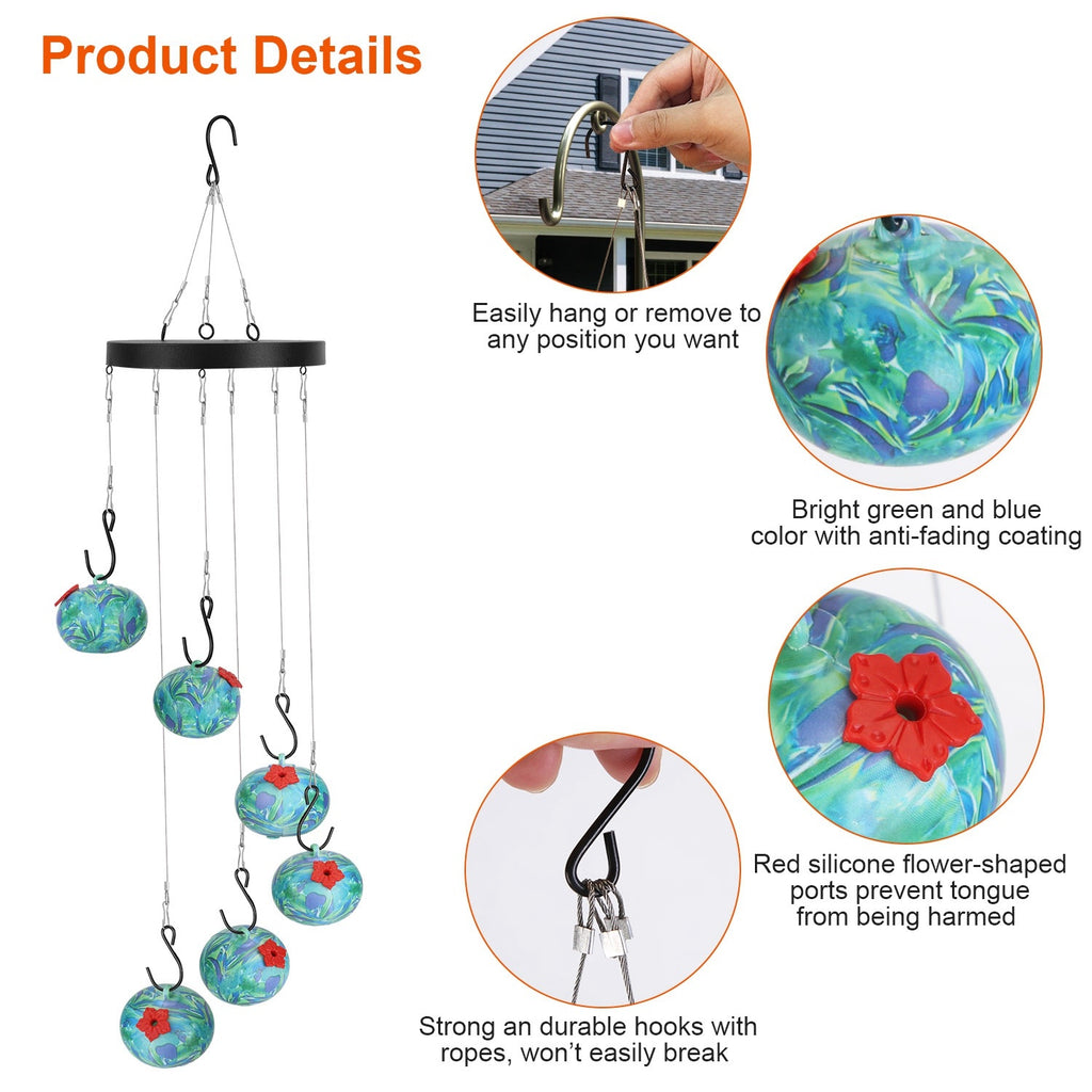 1Pc Wind Chimes Humming Bird Feeder Ant And Bee Proof Outdoor Hanging Hummingbird Feeder For Viewing Decoration For Garden Patio Yard Balcony